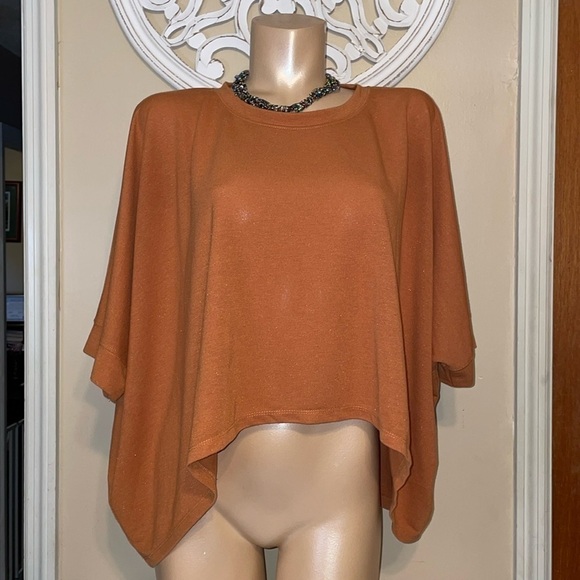 Glam women’s shirt Large blouse tan brown oversized doleman basic short sleeve - Picture 1 of 7